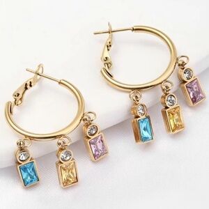 Gold Hoop Earrings with Multicolor Charms